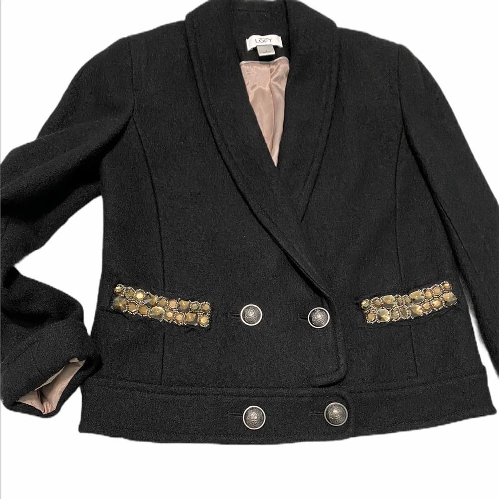 Loft Wool Blazer Double Breasted Gemstones Black 2 - Picture 14 of 15